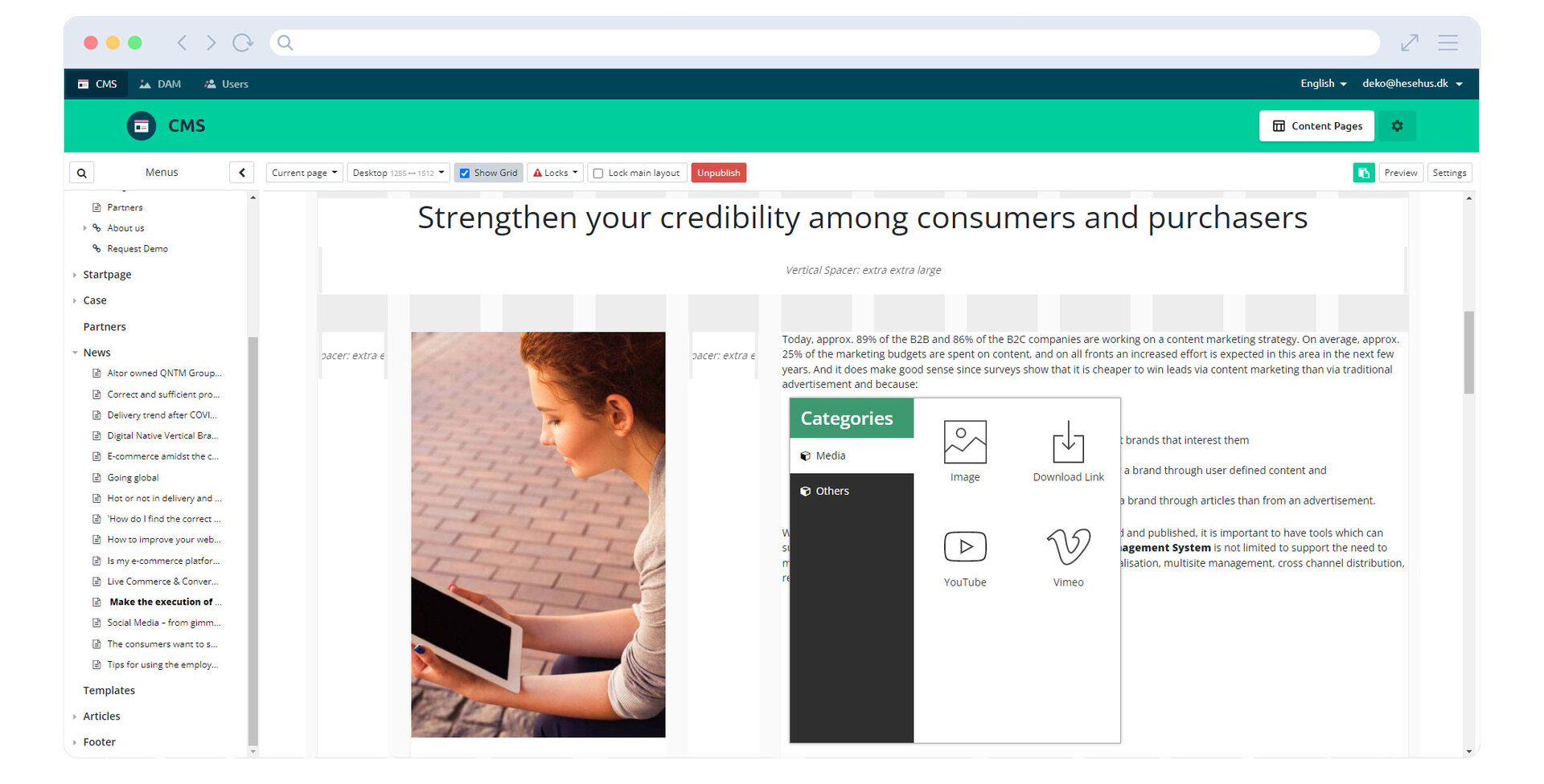 Creative compelling content for ecommerce CMS